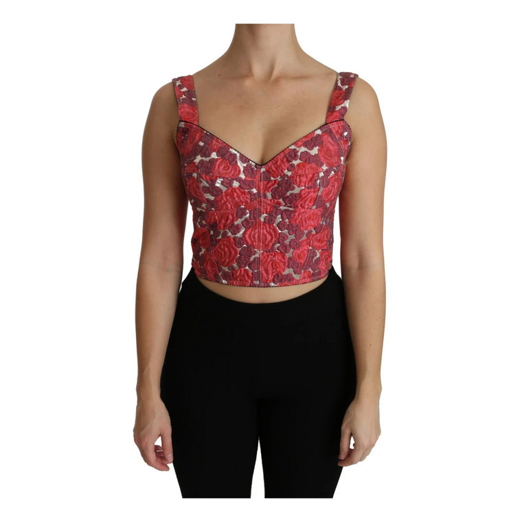 Pink Floral Brocade Cropped Blouse Tank Top Dolce & Gabbana