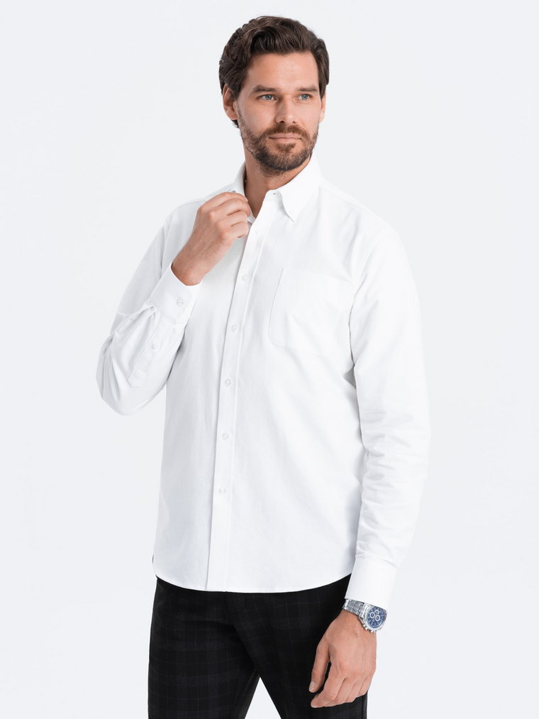 Koszula męska z tkaniny w stylu Oxford REGULAR - biała V1 OM-SHOS-0108