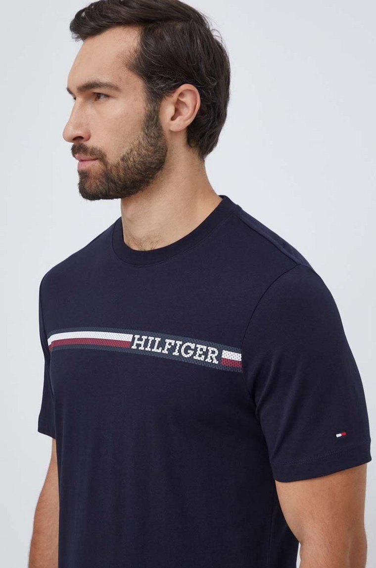 Tommy Hilfiger t-shirt bawełniany męski kolor granatowy z nadrukiem MW0MW33688