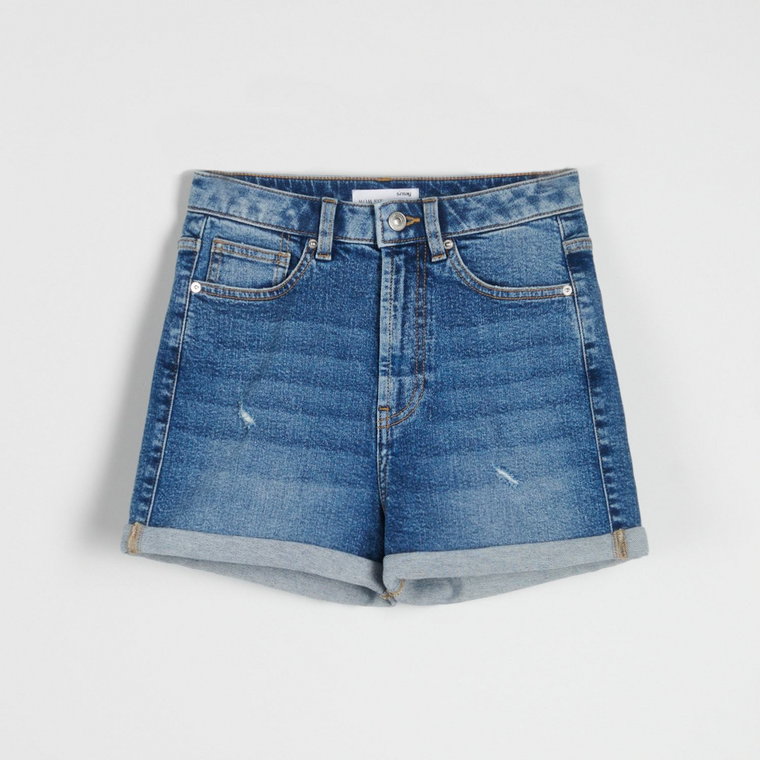 Sinsay - Szorty jeansowe mom high waist - Niebieski