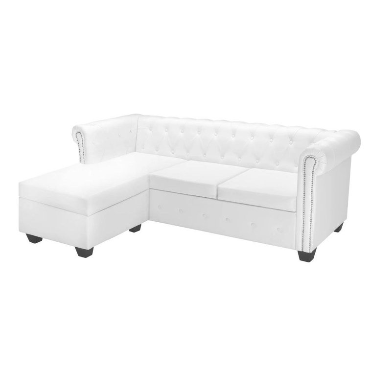 Sofa narożna VIDAXL Chesterfield, biała, 200x140x73 cm