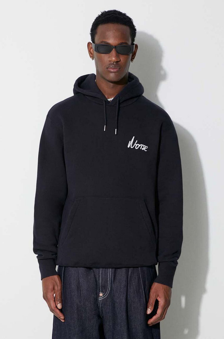 Norse Projects bluza bawełniana Arne Relaxed Organic Chain Stitch Logo Hoodie męska kolor granatowy z kapturem z aplikacją N20-1358-7004