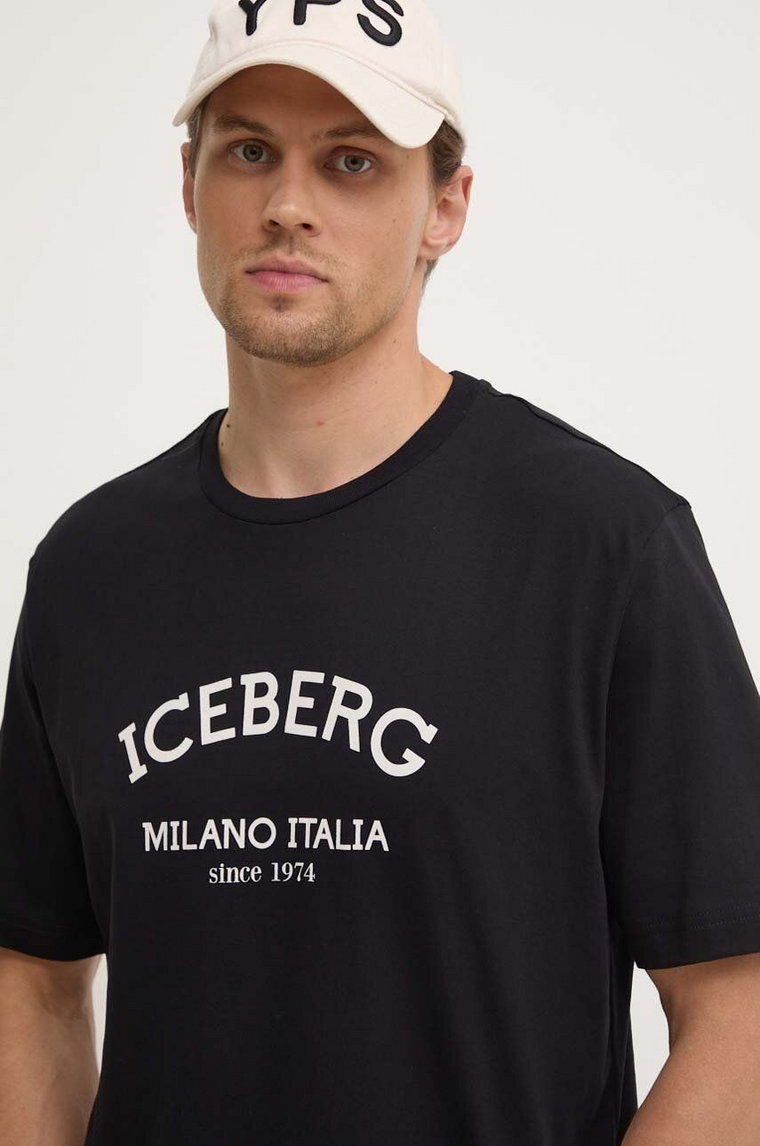 Iceberg t-shirt bawełniany kolor czarny z nadrukiem