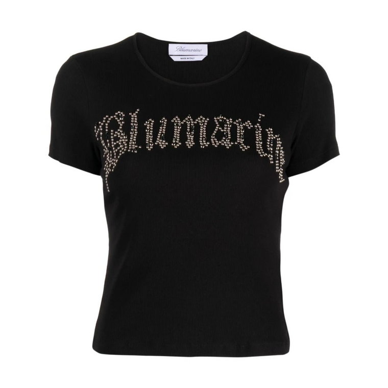 Koszulka z logo i ozdobnymi ściągaczami w kolorze czarnym Blumarine