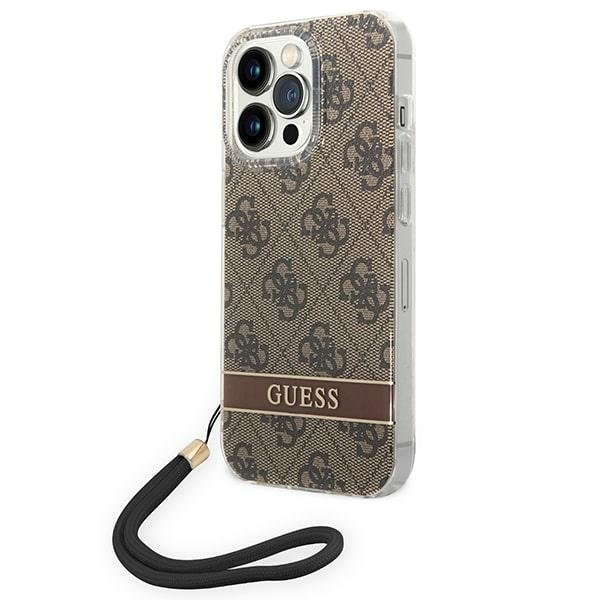 Guess GUOHCP14LH4STW iPhone 14 Pro 6,1" brązowy/brown hardcase 4G Print Strap