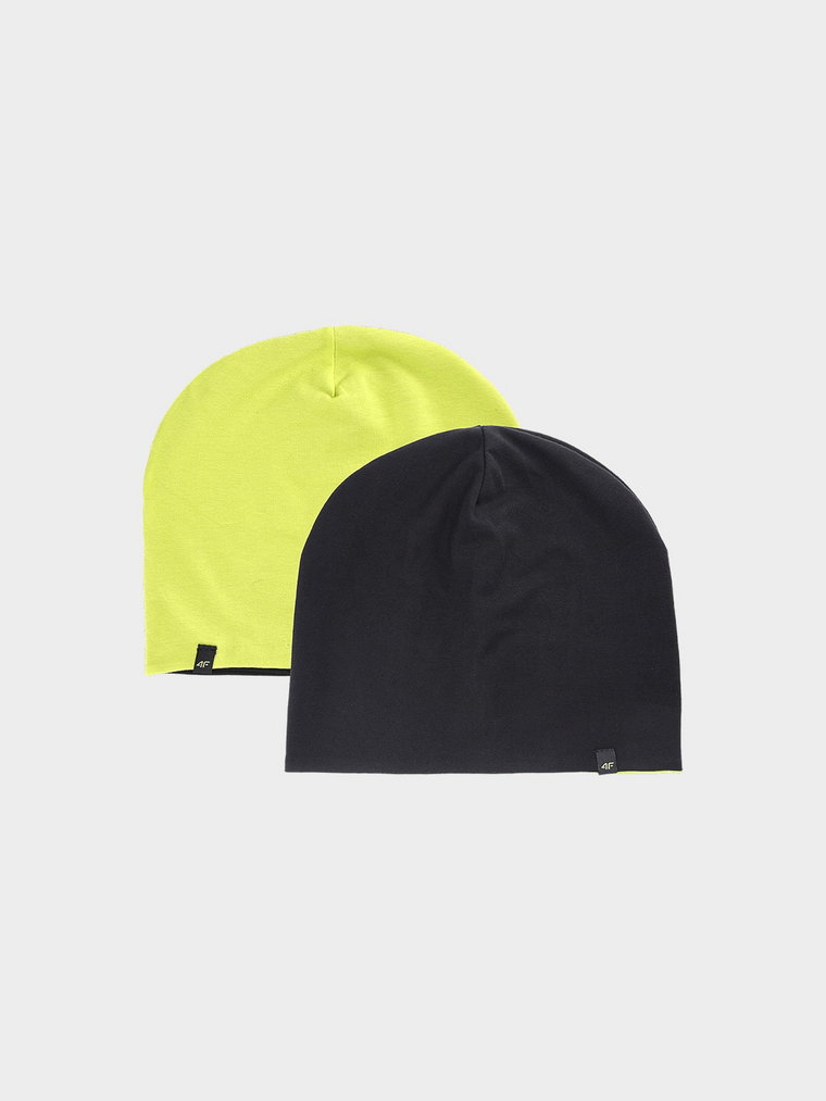 Czapka beanie dwustronna chłopięca - czarna/limonkowa