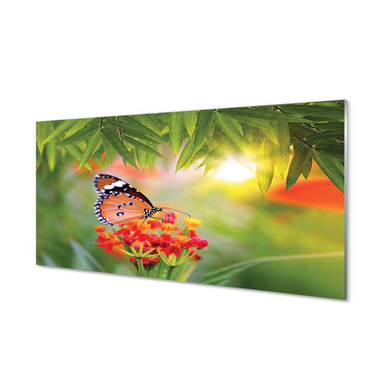 Panel szklany + klej Kolorowy motyl kwiaty 120x60