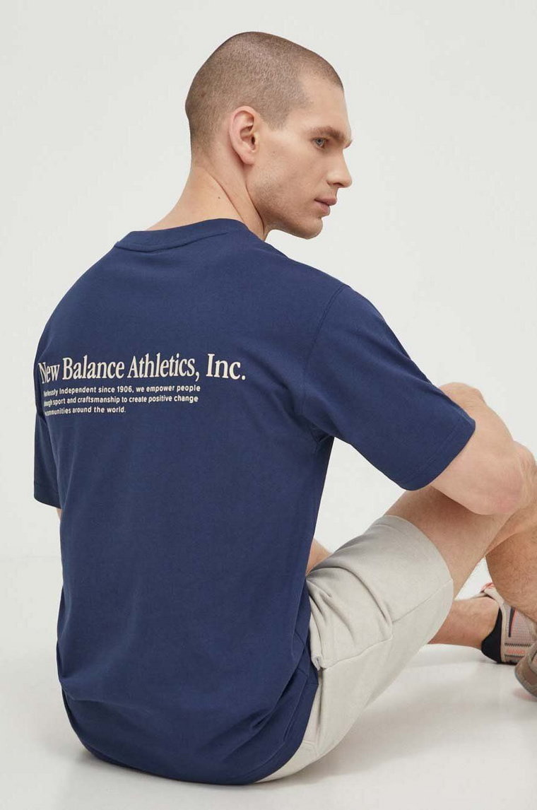 New Balance t-shirt bawełniany MT41588NNY męski kolor granatowy z aplikacją MT41588NNY