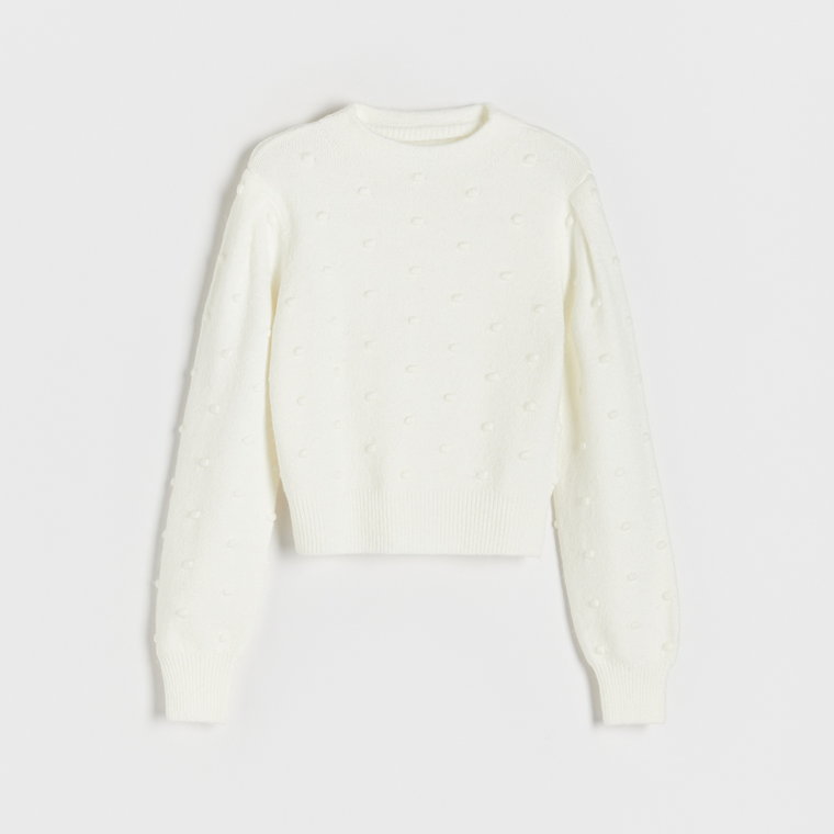 Reserved - Sweter z ozdobnymi detalami - kremowy