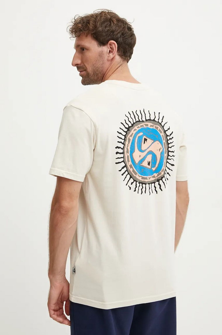 Quiksilver t-shirt bawełniany Fun Zone męski kolor beżowy z nadrukiem EQYZT07831