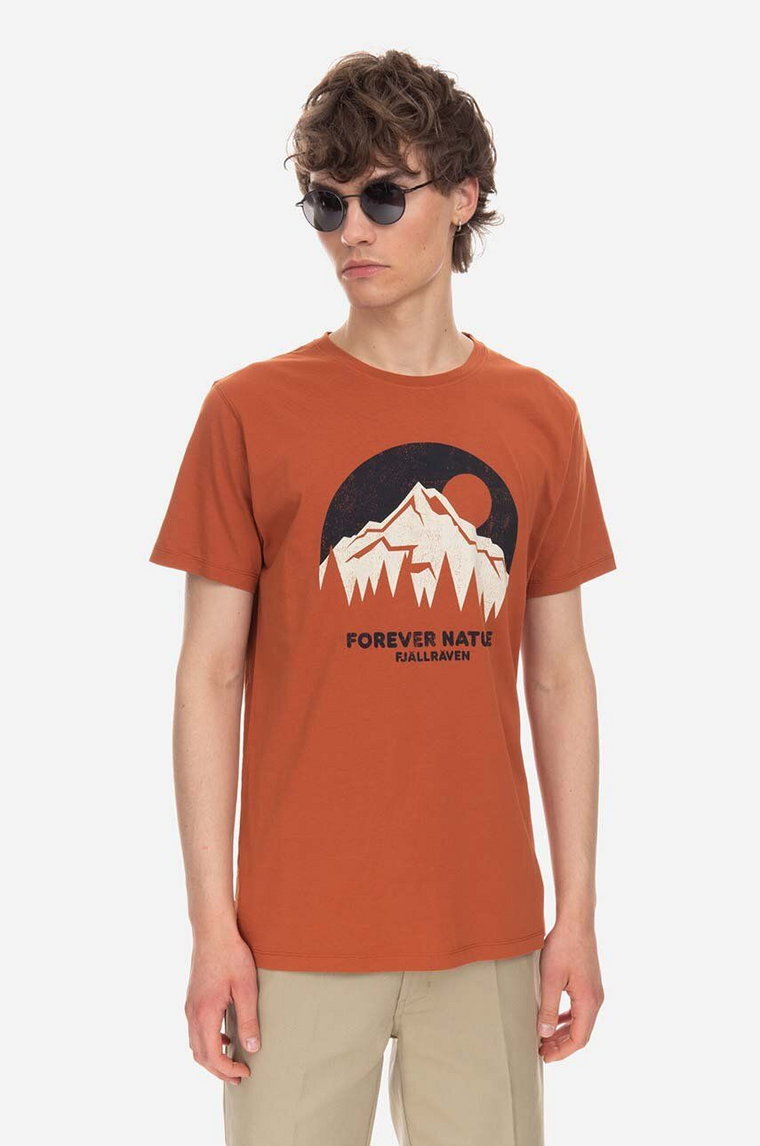 Fjallraven t-shirt bawełniany Nature kolor pomarańczowy z nadrukiem F87053.243-243