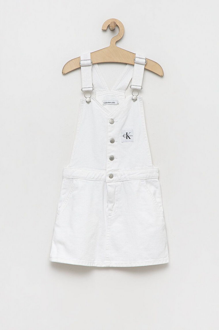 Calvin Klein Jeans sukienka jeansowa dziecięca kolor biały mini prosta