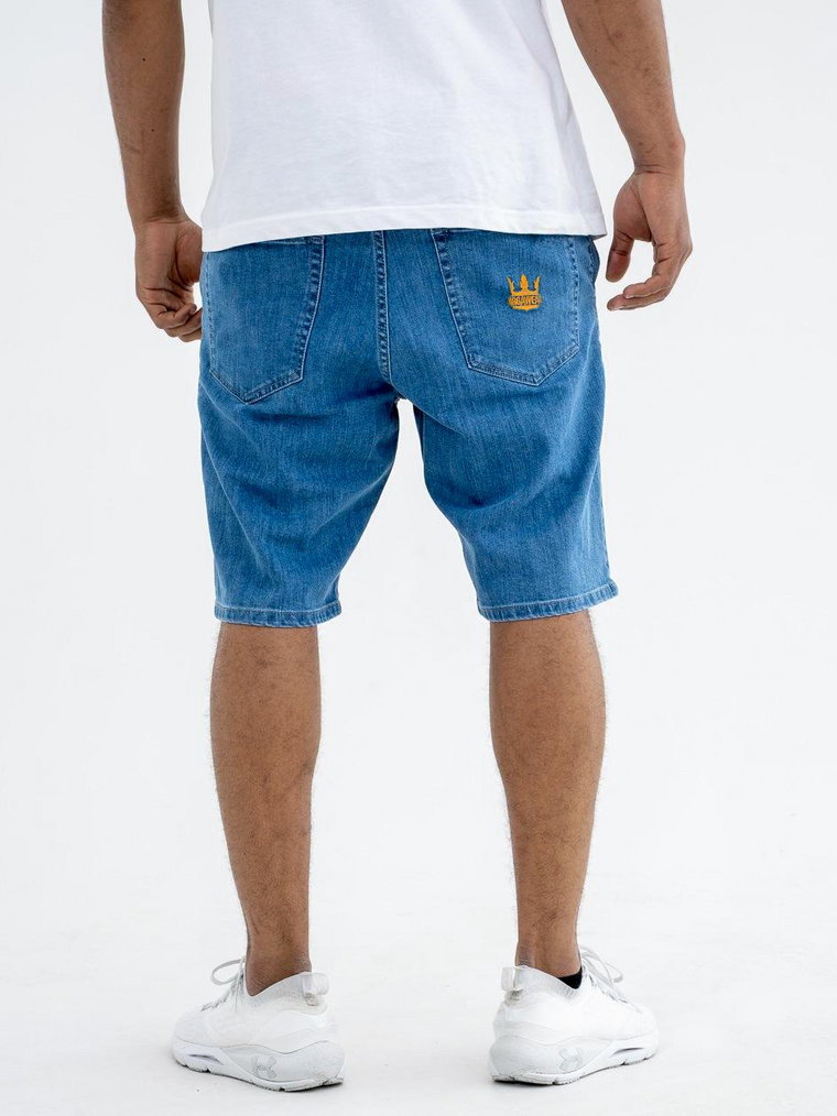 Krótkie Spodenki Jeansowe Ze Ściągaczem Męskie Sprane Niebieskie / Złote Jigga Wear Crown Pocket