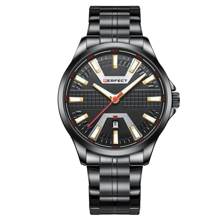 Czarny zegarek męski bransoleta duży solidny Perfect M112D
