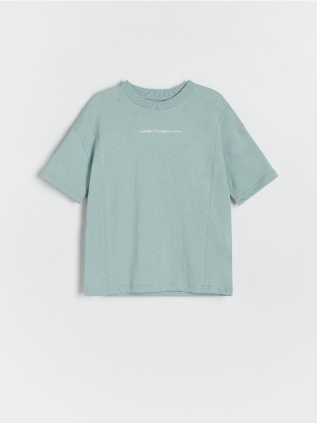 Reserved - Bawełniany t-shirt oversize - jasnoturkusowy