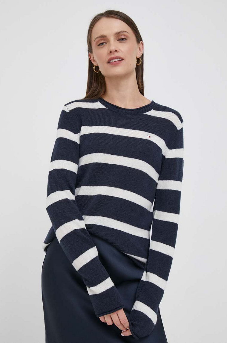 Tommy Hilfiger sweter wełniany damski kolor granatowy lekki WW0WW40264