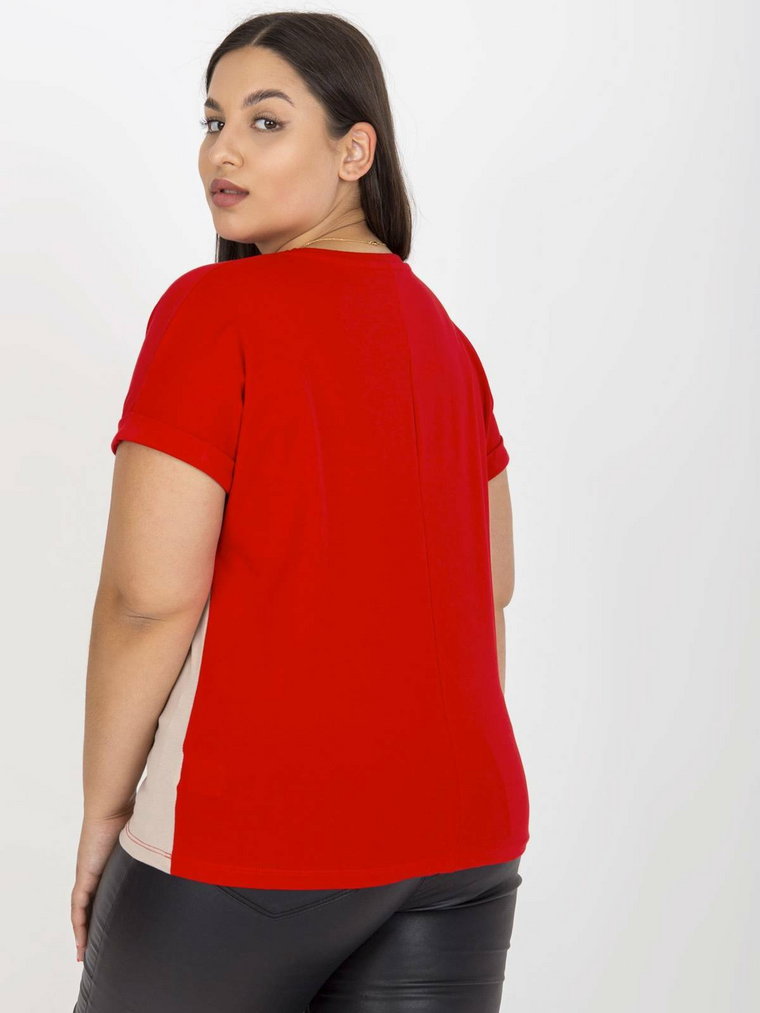 T-shirt plus size czerwony casual dekolt okrągły rękaw krótki