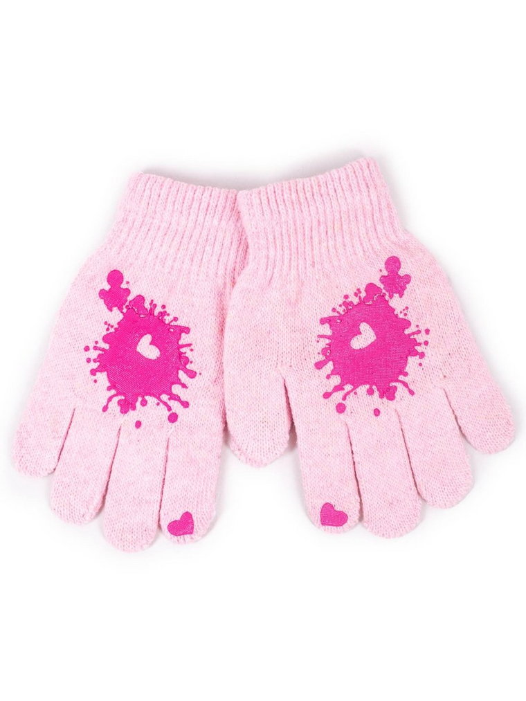 Rękawiczki dziewczęce pięciopalczaste różowe kleks 18 cm YOCLUB