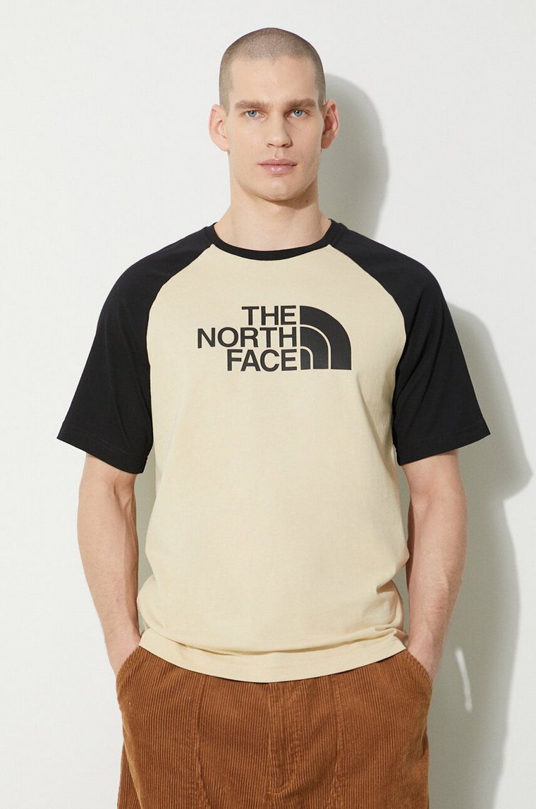 The North Face t-shirt bawełniany M S/S Raglan Easy Tee męski kolor beżowy wzorzysty NF0A87N73X41