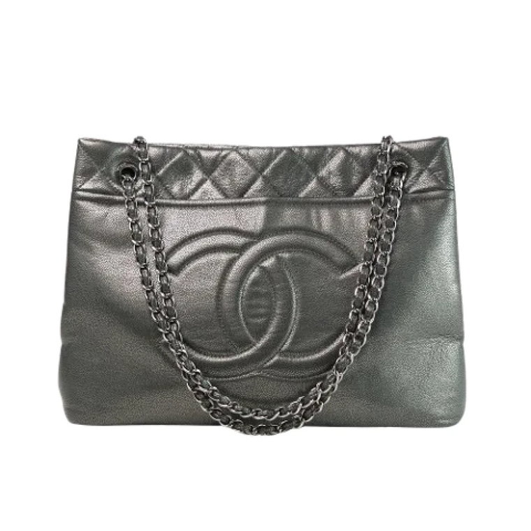 Srebrna skórzana torba Chanel Tote Chanel Vintage