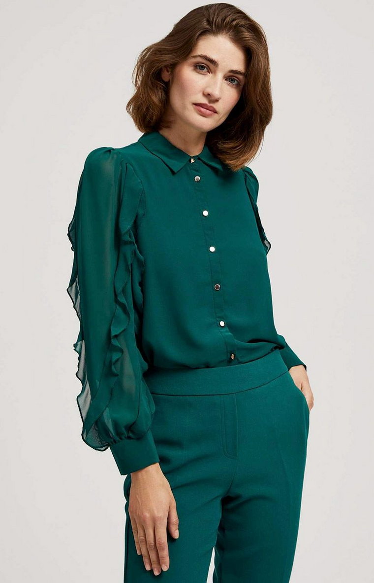Koszula damska z falbanami na rękawach zielona Z-KO-4228, Kolor zielony, Rozmiar XS, Moodo