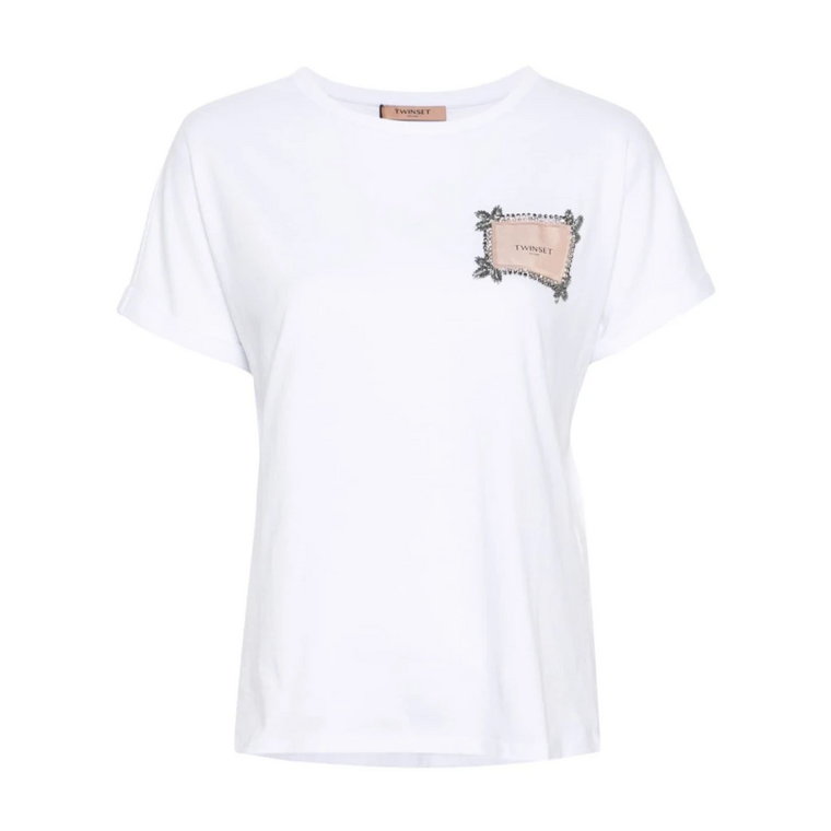 Białe bawełniane koszulki i Polosy z naszywką z logo Twinset
