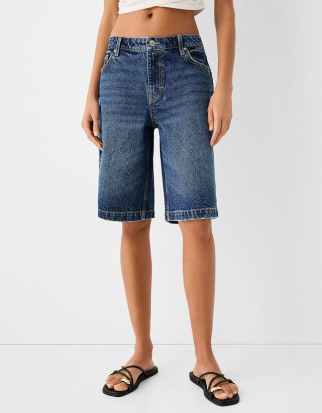 Bershka Jeansowe Bermudy O Kroju Baggy Kobieta 36 Niebieski