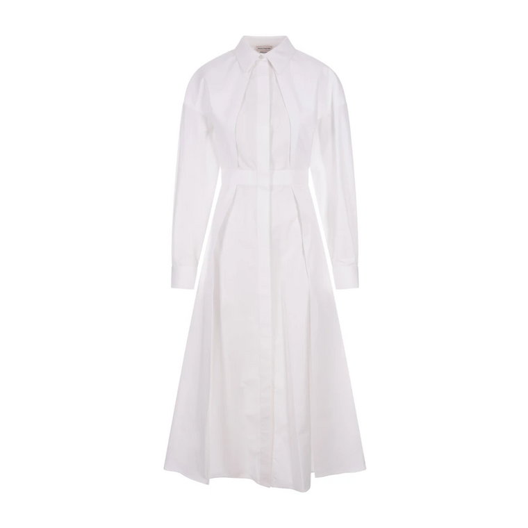 Biała sukienka koszulowa z bawełny poplinowej w kształcie litery A Alexander McQueen