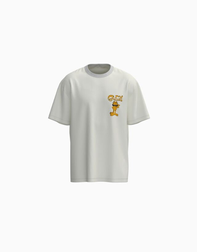 Bershka Garfield  Koszulka O Kwadratowym Kroju Z Krótkim Rękawem I Nadrukiem Mężczyzna Xs Biały