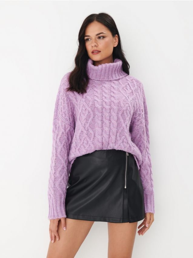 Mohito - Liliowy sweter z ozdobnym splotem - lawendowy