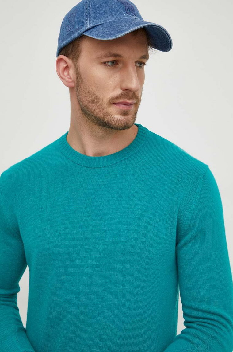 United Colors of Benetton sweter z domieszką wełny męski kolor zielony lekki