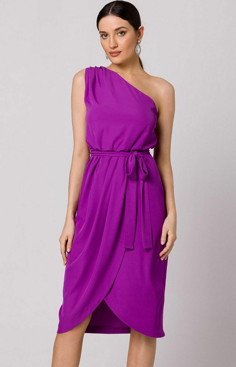 Sukienka na jedno ramię w kolorze lawendowym K160, Kolor lawendowy, Rozmiar L, makover
