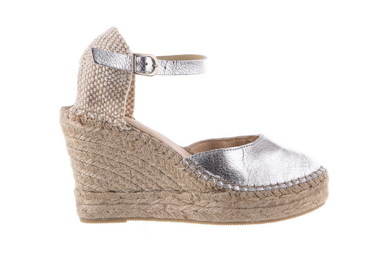 Espadryle Bayla-115 D402500 Laminado Plata, Srebrny, Skóra naturalna,