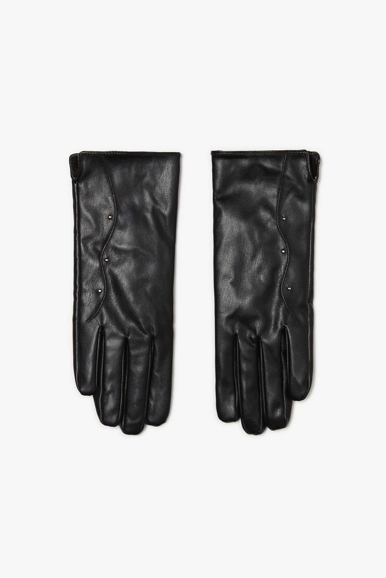 Rękawiczki z dżetami ze skóry ekologicznej czarne