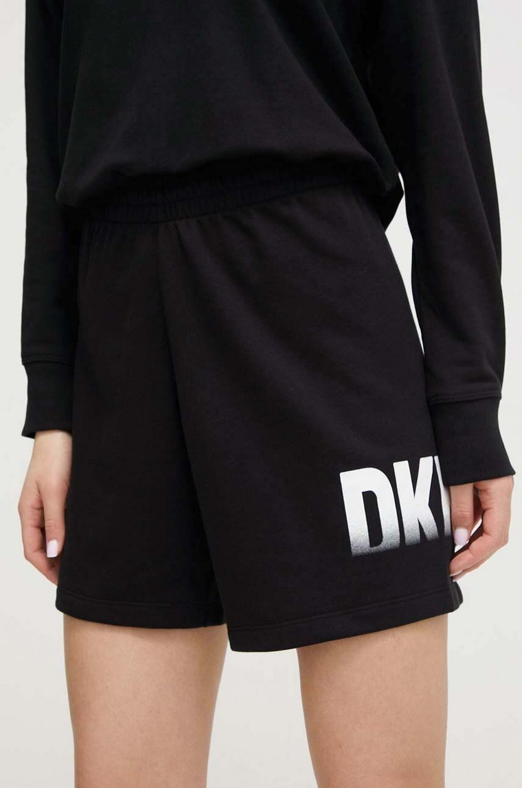 Dkny szorty damskie kolor czarny z nadrukiem high waist DP3S5165