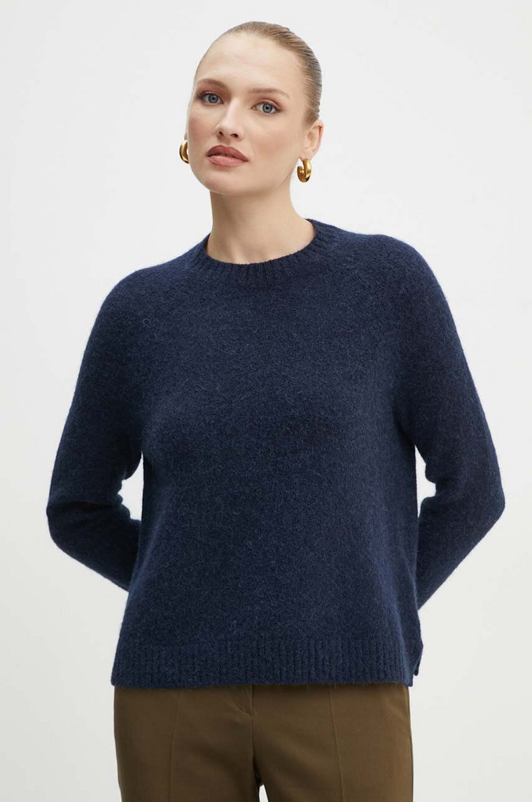 BOSS sweter z domieszką wełny damski kolor granatowy