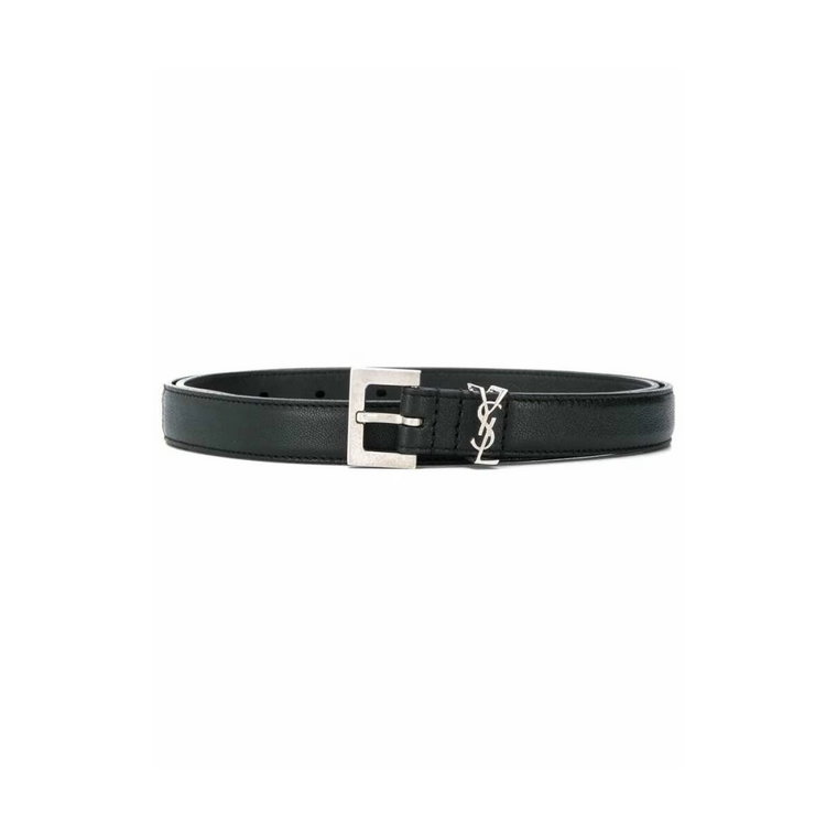 Monogram Narrow Pasek In Lacquered Leather With Square Buckle Saint Laurent