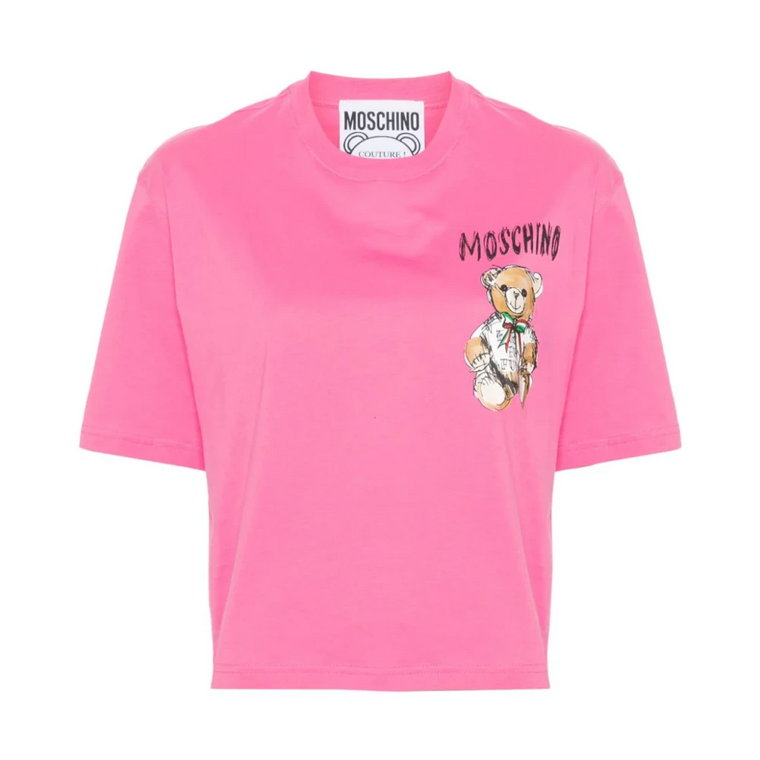 Różowe T-shirty i Pola z Logo Moschino