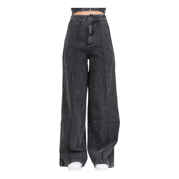 Szare Montreal Denim Wide Leg Jeans Adidas Originals