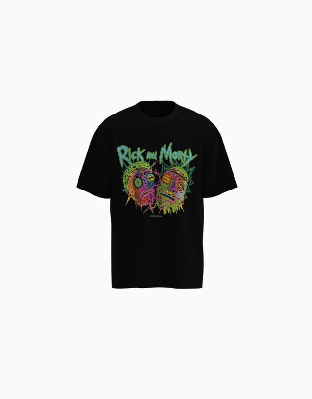 Bershka Rick & Morty  Koszulka O Kwadratowym Kroju Z Krótkim Rękawem I Nadrukiem Mężczyzna Xs Czarny