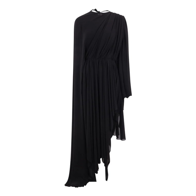 Czarna Sukienka Oversize z Marszczeniami Balenciaga