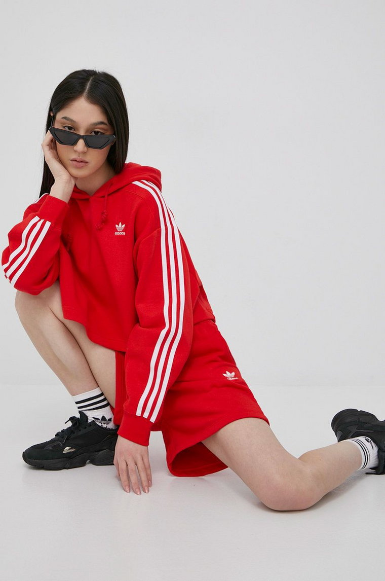 adidas Originals bluza Adicolor HC2017 damska kolor czerwony z kapturem z aplikacją HC2017-VIRED