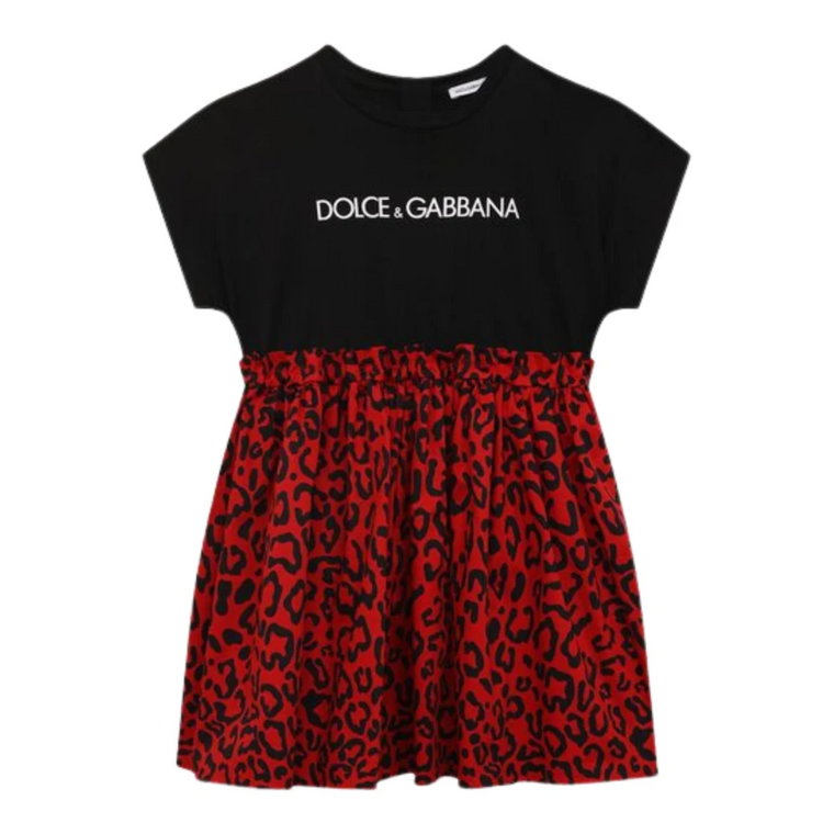 Czarne Sukienka z nadrukiem logo Dolce & Gabbana