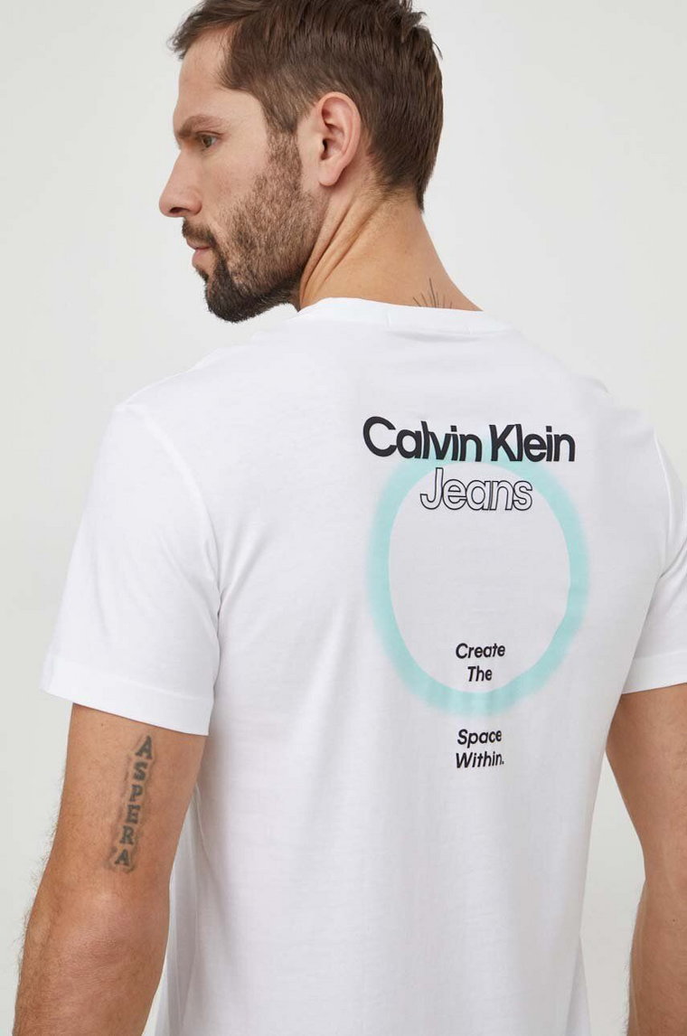 Calvin Klein Jeans t-shirt bawełniany męski kolor biały z nadrukiem