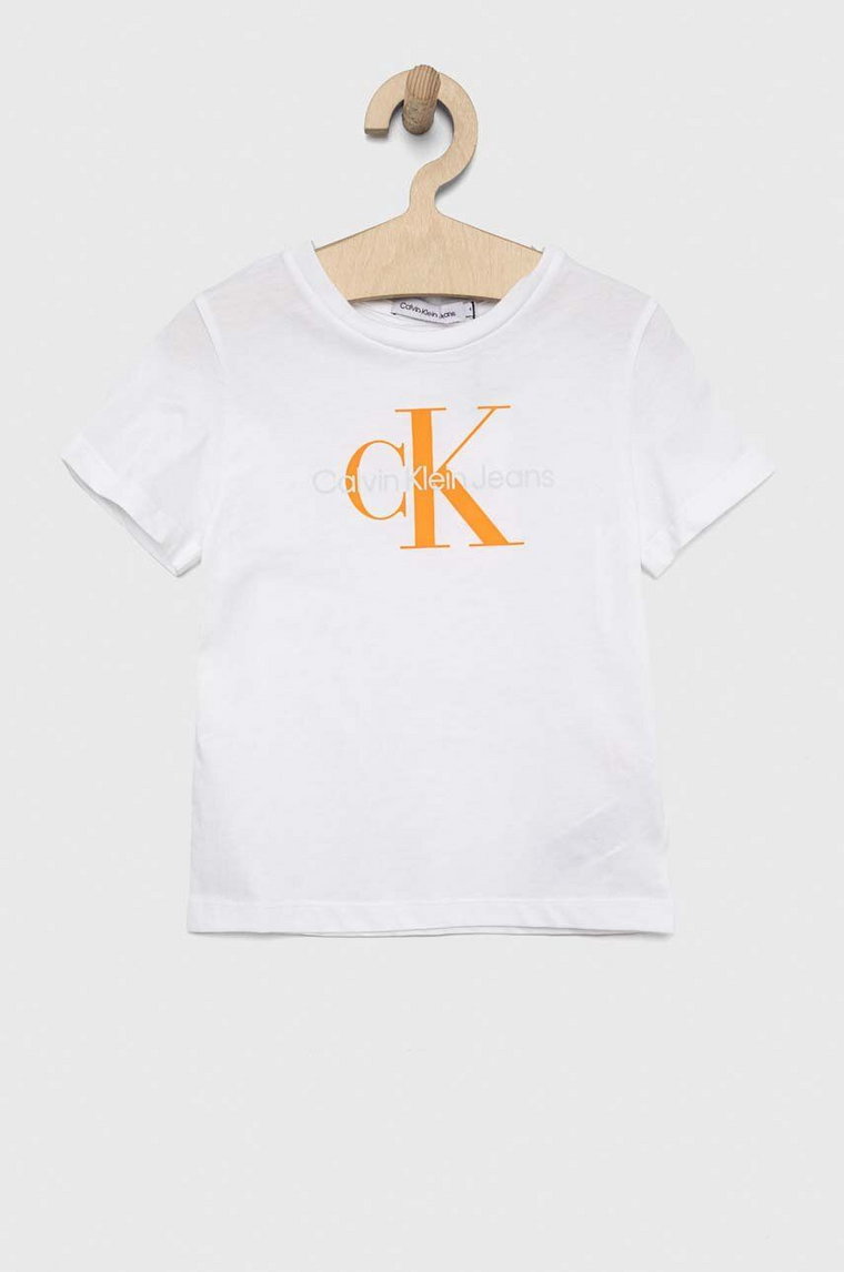 Calvin Klein Jeans t-shirt bawełniany dziecięcy kolor biały z nadrukiem