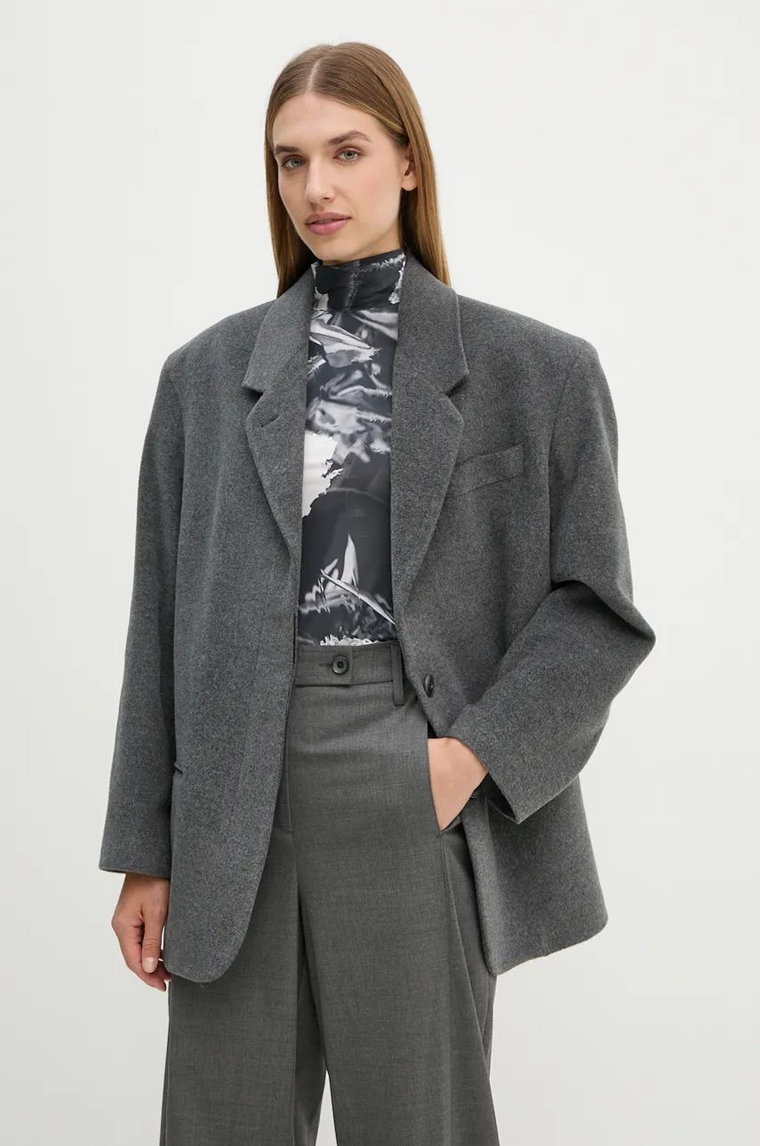 Remain marynarka wełniana Heavy Wool Blazer kolor szary jednorzędowa gładka 501887514