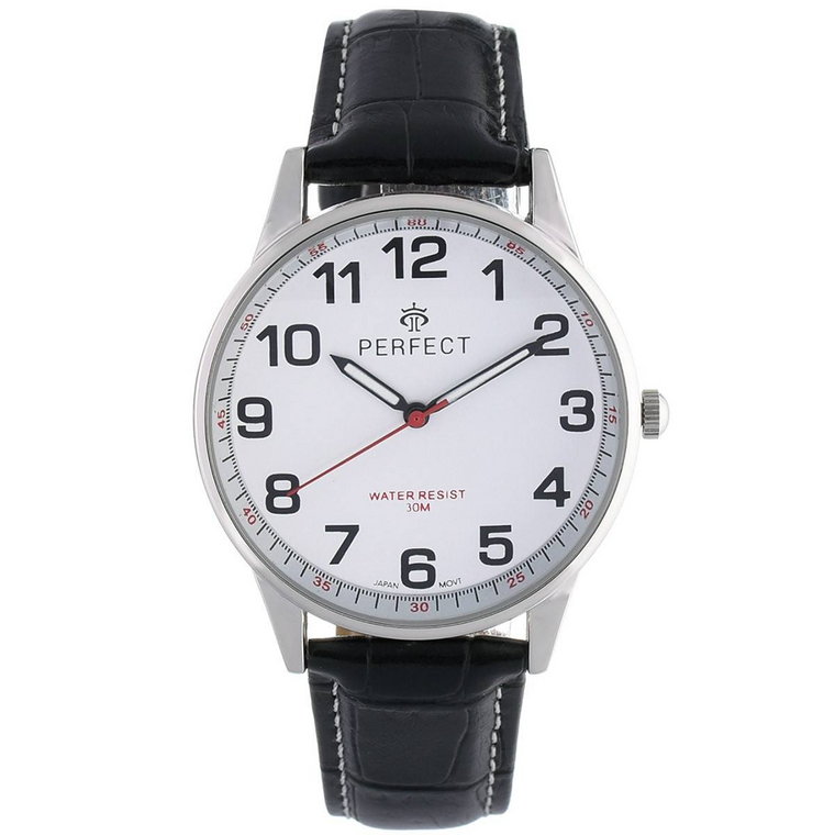 Zegarek męski kwarcowy klasyczny skórzany pasek z białym obszyciem C410 czarny