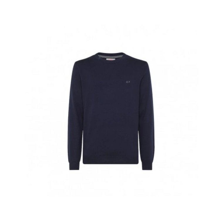 Niebieski Sweter z Okrągłym Dekoltem i Kontrastowymi Szczegółami Sun68