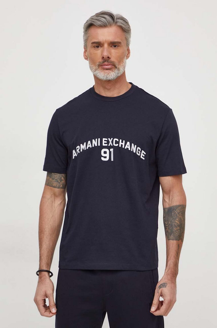 Armani Exchange t-shirt bawełniany męski kolor granatowy z aplikacją 3DZTLP ZJLFZ