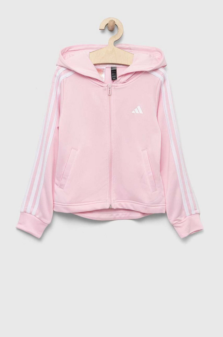 adidas bluza dziecięca kolor różowy z kapturem z aplikacją